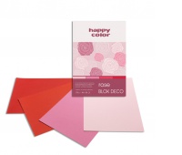 Blok Deco Rose A4, 170g, 20 ark, 4 kol. tonacja różowo-czerwona, Happy Color, Bloki, Artykuły szkolne
