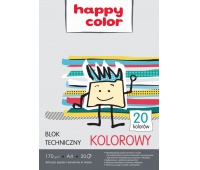 Blok techniczny kolorowy A4, 170g, 20 ark, Happy Color, Bloki, Artykuły szkolne