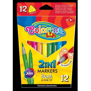 Flamastry pędzelkowe dwustronne 12 kol. Colorino Kids, Flamastry, Artykuły do pisania i korygowania