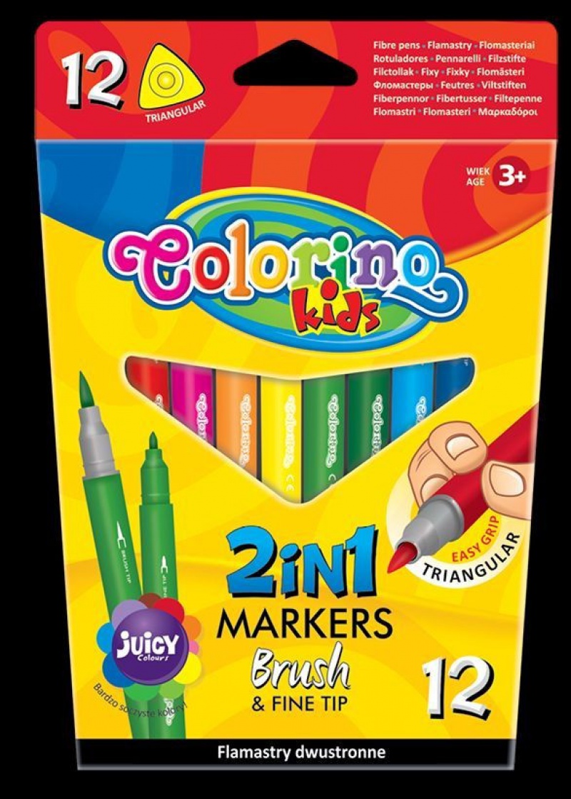 Flamastry pędzelkowe dwustronne 12 kol. Colorino Kids, Flamastry, Artykuły do pisania i korygowania