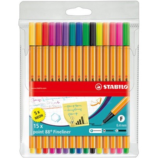 CIENKOPIS STABILO POINT 88. 10+5 NEON, ETUI 15 SZT. 8815-1., Cienkopisy, pióra kulkowe, Artykuły do pisania i korygowania