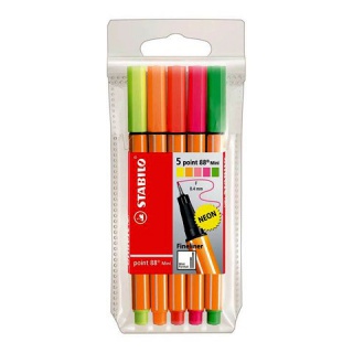 CIENKOPIS STABILO POINT MINI 88 NEON ETUI 5 SZT. 68805-1, Cienkopisy, pióra kulkowe, Artykuły do pisania i korygowania