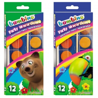 FARBY AKWARELOWE 12 KOLORÓW BAMBINO STD*, Plastyka, Artykuły szkolne