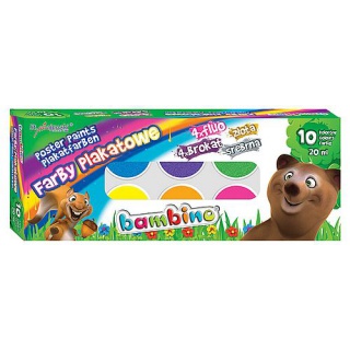FARBY PLAKATOWE 10 KOLORÓW 20ml STD BAMBINO*, Plastyka, Artykuły szkolne