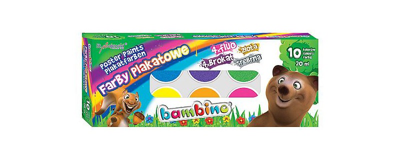 FARBY PLAKATOWE 10 KOLORÓW 20ml STD BAMBINO*, Plastyka, Artykuły szkolne