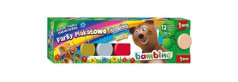 FARBY PLAKATOWE 12 KOLORÓW 20ml STD BAMBINO*, Plastyka, Artykuły szkolne