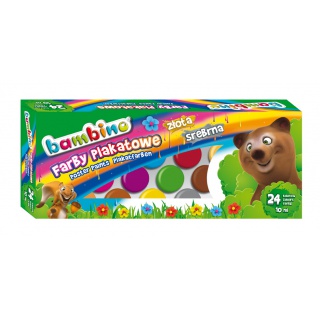FARBY PLAKATOWE 24 KOLORY 10ml STD BAMBINO*, Plastyka, Artykuły szkolne