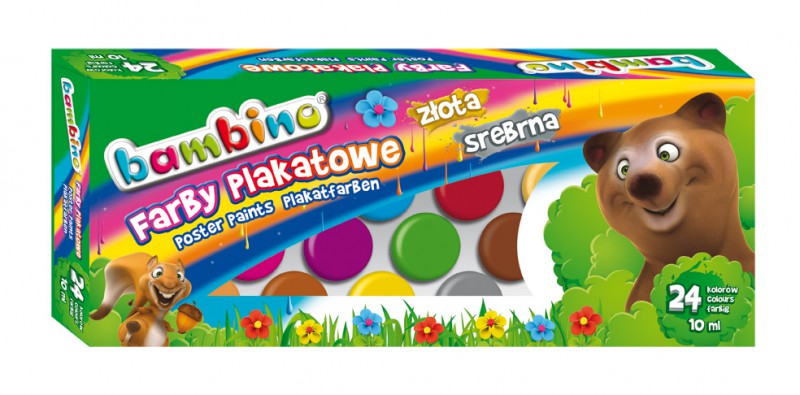 FARBY PLAKATOWE 24 KOLORY 10ml STD BAMBINO*, Plastyka, Artykuły szkolne