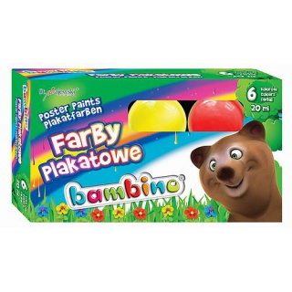 FARBY PLAKATOWE 6 KOLORÓW 20ml STD BAMBINO*, Plastyka, Artykuły szkolne
