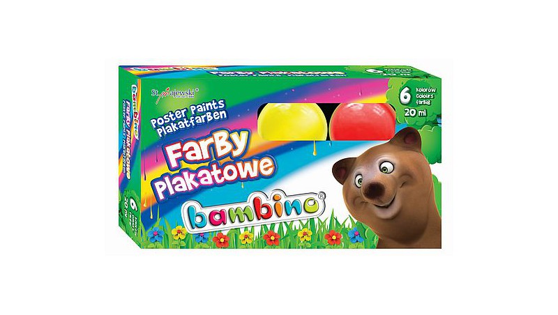 FARBY PLAKATOWE 6 KOLORÓW 20ml STD BAMBINO*, Plastyka, Artykuły szkolne
