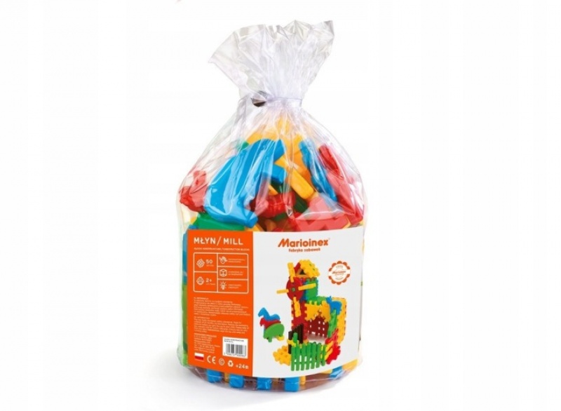 KLOCKI WOREK 50EL. MŁYN, Klocki, Zabawki