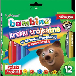 KREDKI 12 KOLORÓW 15cm TRÓJKĄTNE DR.BAMBINO +TEMP*, Plastyka, Artykuły szkolne