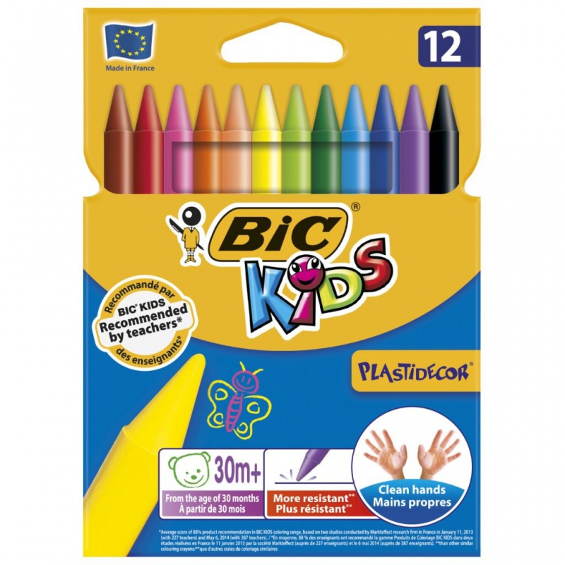 BIC Kids Plastidecor Kredki świecowe 12 kolorów, Plastyka, Artykuły szkolne
