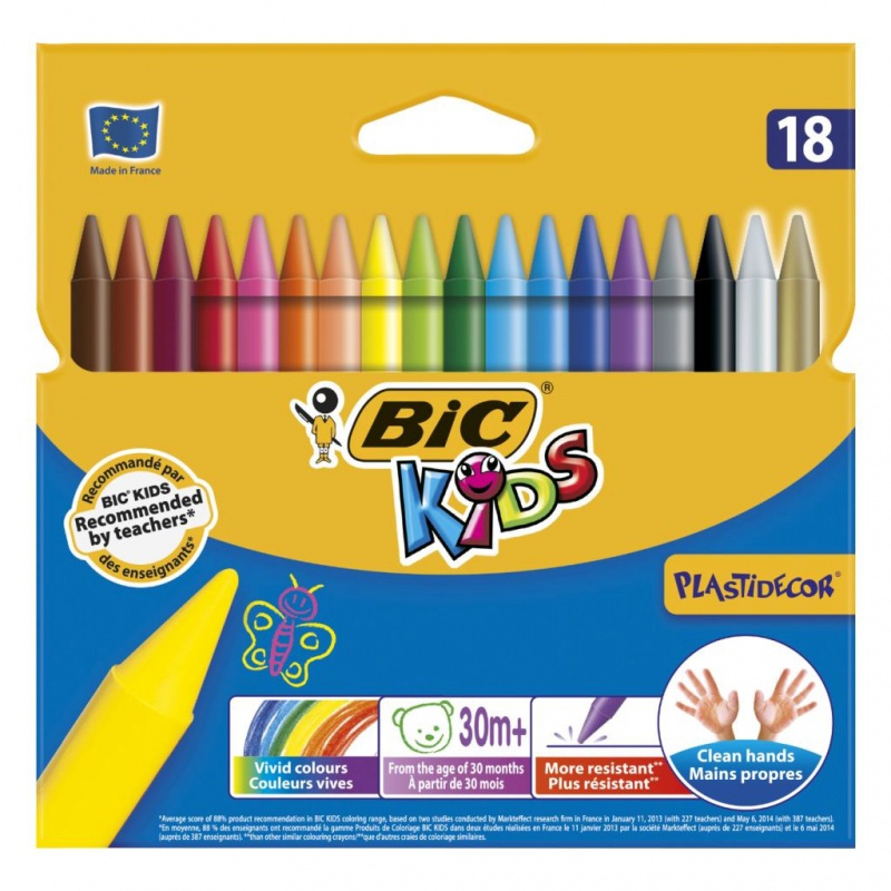 BIC Kids Plastidecor Kredki świecowe 18 kolorów, Plastyka, Artykuły szkolne