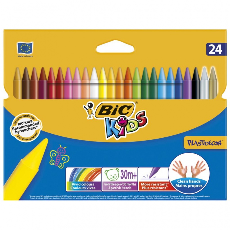 BIC Kids Plastidecor Kredki świecowe 24 kolory, Plastyka, Artykuły szkolne