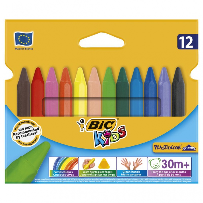 BIC Kids Plastidecor Triangle Kredki świecowe 12 kolorów, Plastyka, Artykuły szkolne