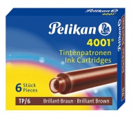 NABOJE PELIKAN KRÓTKIE TP 6szt BRĄZOWE, Pióra, Artykuły do pisania i korygowania