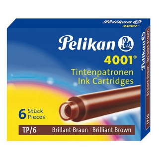 NABOJE PELIKAN KRÓTKIE TP 6szt BRĄZOWE, Pióra, Artykuły do pisania i korygowania