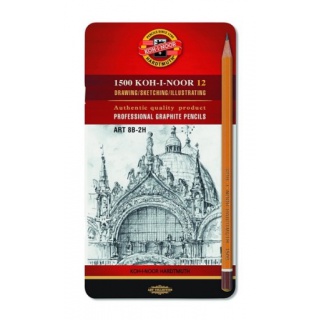 OŁÓWKI TECHNICZNE ZESTAW 1502/II 8B-2H /12/, Ołówki, Artykuły do pisania i korygowania