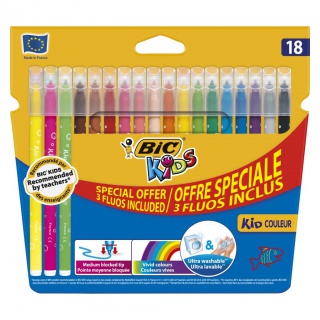 BIC Kids Kid Couleur Fluo Flamastry 18 kolorów, Flamastry, Artykuły szkolne