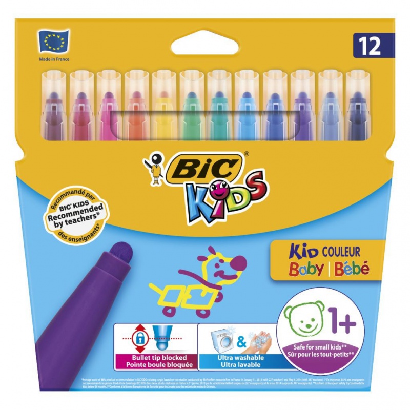 BIC Kids Kid Couleur Baby Flamastry 12 kolorów, Flamastry, Artykuły szkolne