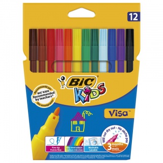 BIC Kids Kid Visa Flamastry 12 kolorów, Flamastry, Artykuły szkolne