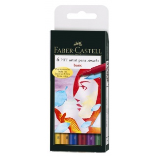 PITT ARTIST PEN BASIC 6 KOLORÓW ETUI FABER-CASTELL, Cienkopisy, pióra kulkowe, Artykuły do pisania i korygowania
