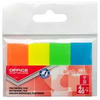 Filing Index Tabs OFFICE PRODUCTS, PP, 20x50 mm, 4x40 tabs, polybag, assorted colors