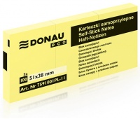 Bloczek samoprzylepny DONAU Eco, 38x51mm, 1x100 kart., jasnożółty, Bloczki samoprzylepne, Papier i etykiety