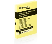 Bloczek samoprzylepny DONAU Eco, 51x76mm, 1x100 kart., jasnożółty, Bloczki samoprzylepne, Papier i etykiety