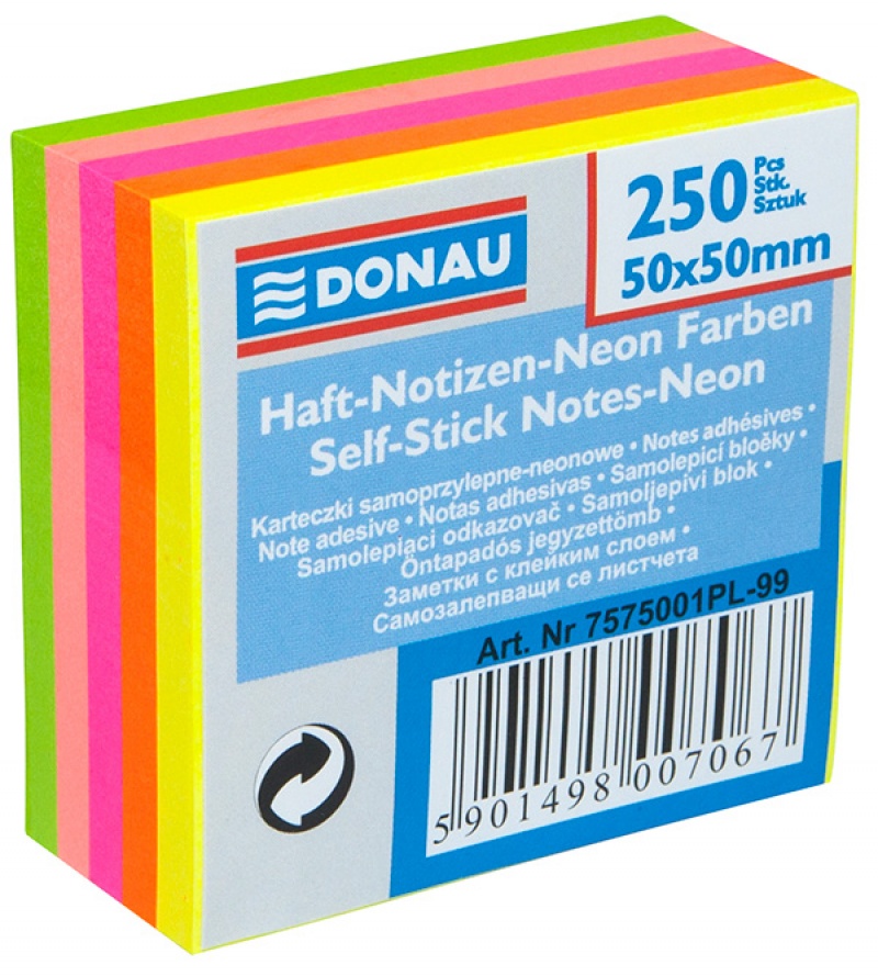 Mini Self-adhesive pad DONAU, 50x50mm, 1x250sheets, neon