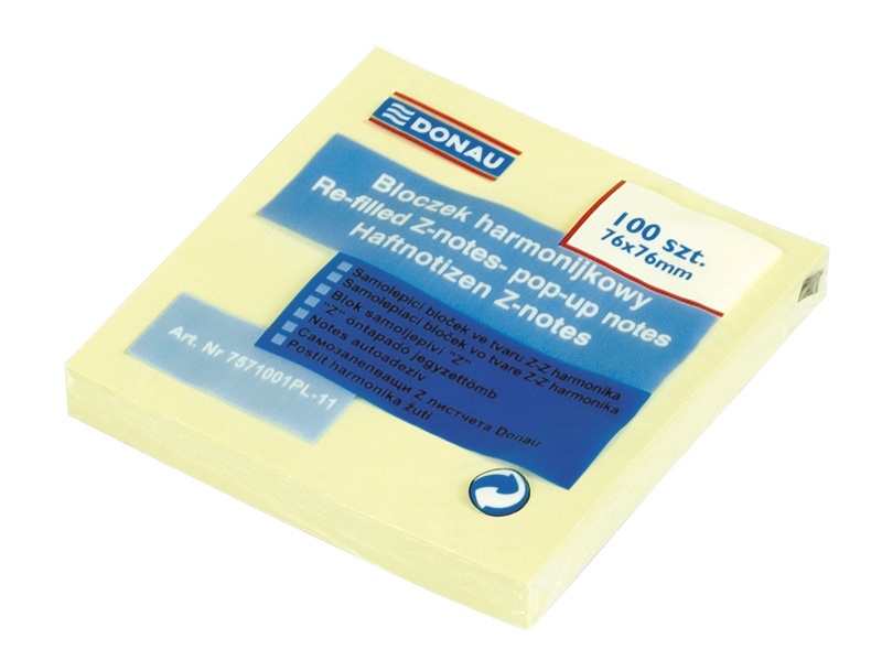 Self-adhesive Pad DONAU, type Z, 76x76mm, 100 sheets, light yellow