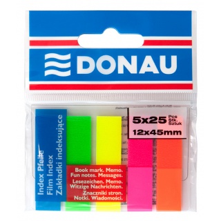 Zakładki indeksujące DONAU, PP, 12x45mm, 5x25 kart., mix kolorów, Bloczki samoprzylepne, Papier i etykiety