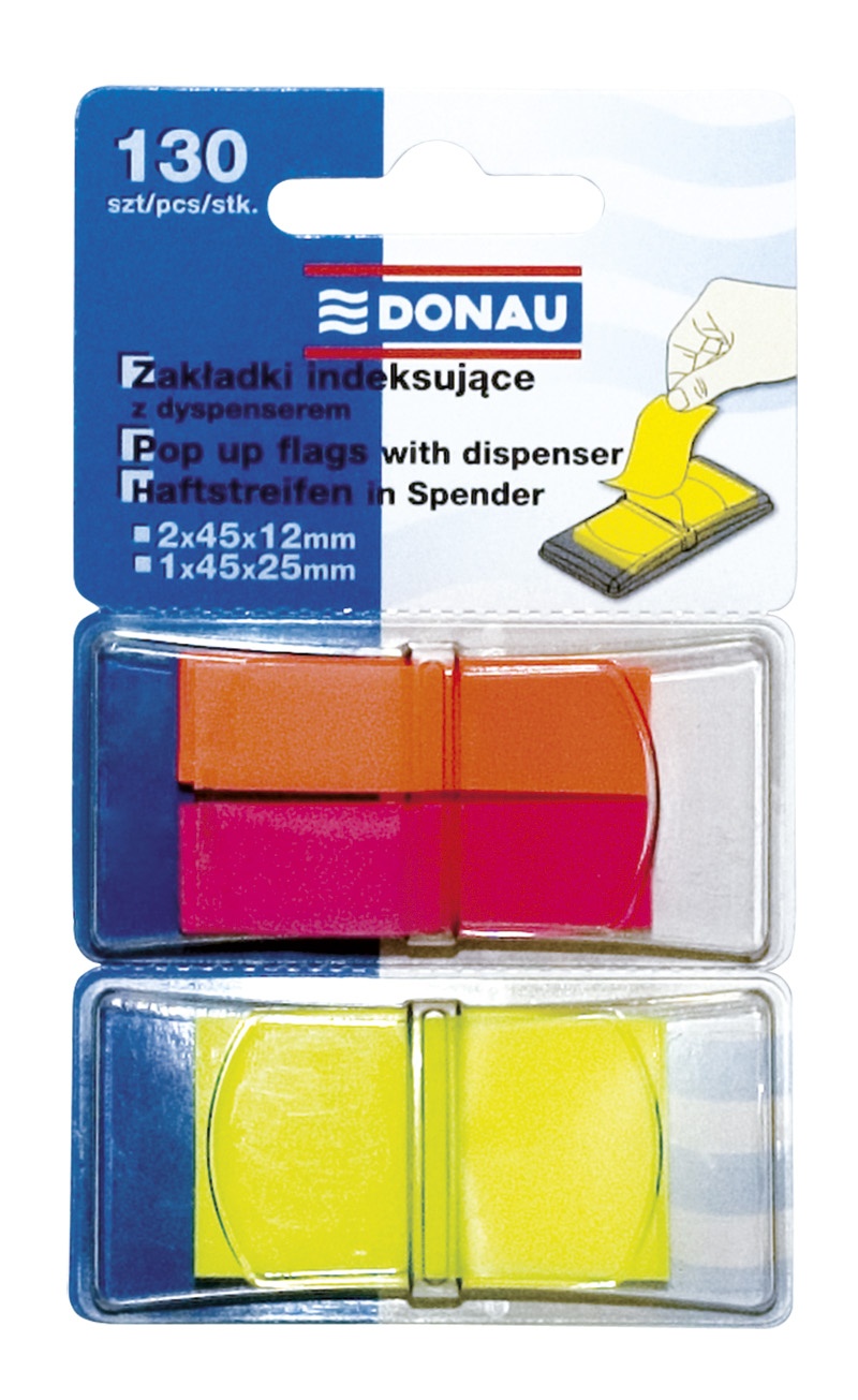 Zakładki indeksujące DONAU, PP, 12x40mm/25x45mm, 2x40/1x50 kart., mix kolorów, Bloczki samoprzylepne, Papier i etykiety