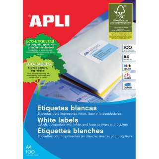 Etykiety uniwersalne APLI, 70x25,4mm, prostokątne, białe 100 ark., Etykiety samoprzylepne, Papier i etykiety