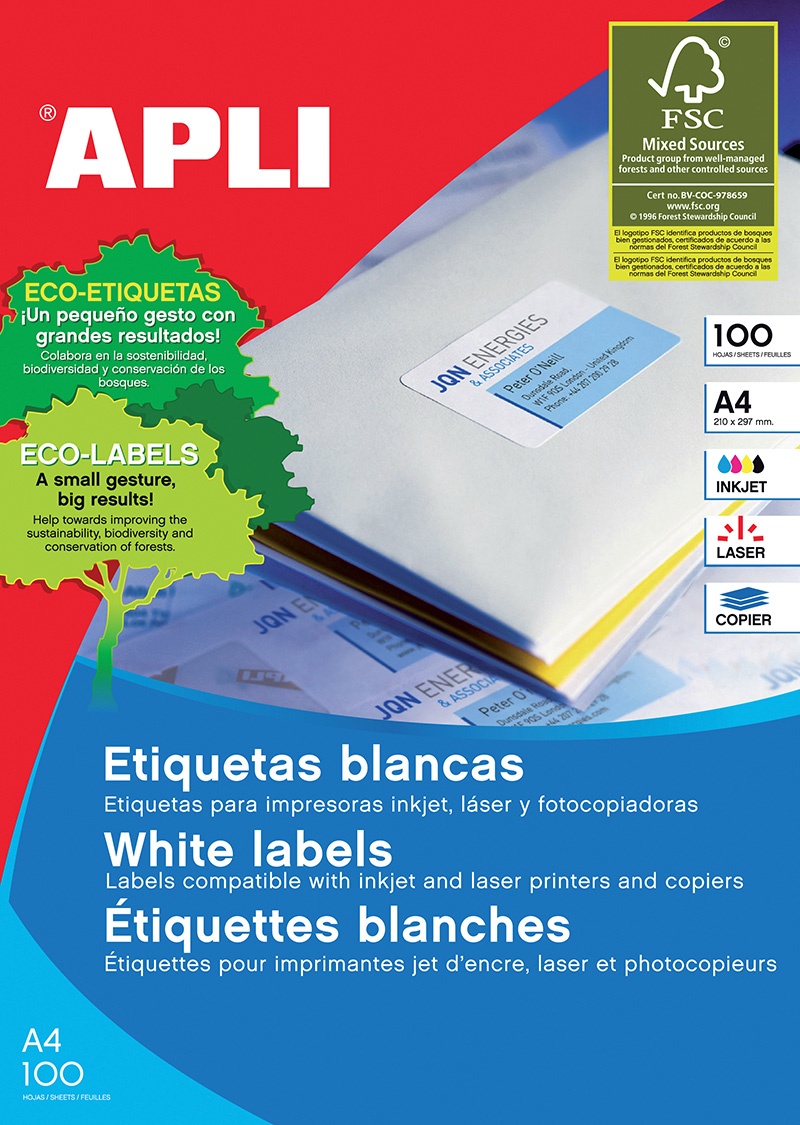 Etykiety uniwersalne APLI, 99,1x67,7mm, zaokrąglone, białe 100 ark., Etykiety samoprzylepne, Papier i etykiety