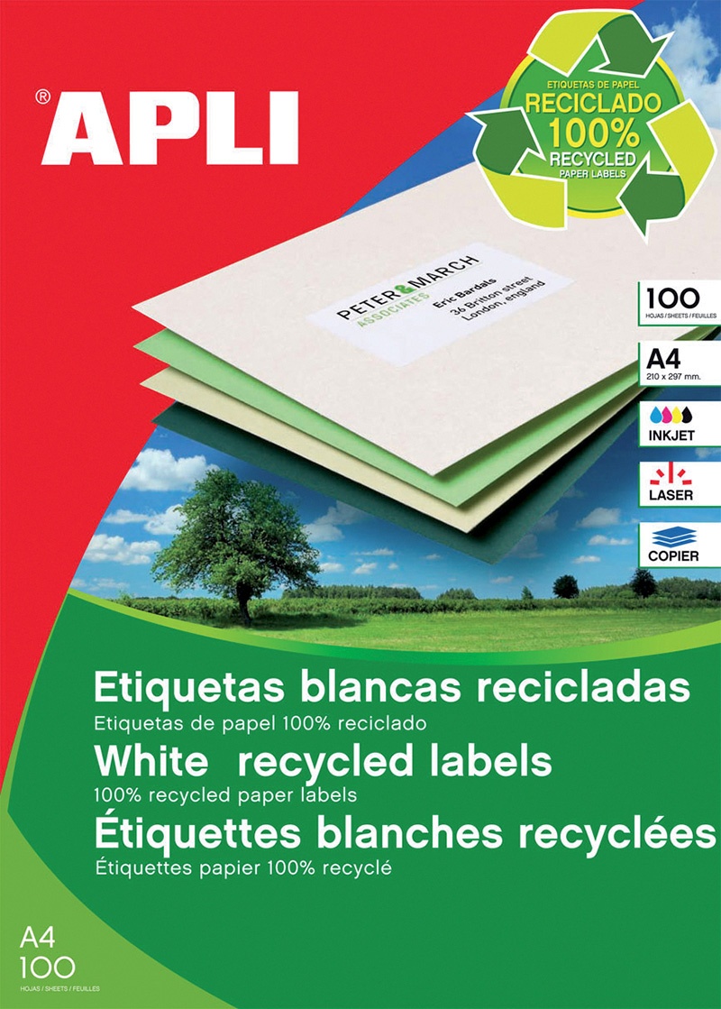 Etykiety ekologiczne APLI, 70x37mm, prostokątne, białe, Etykiety samoprzylepne, Papier i etykiety