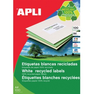 Etykiety ekologiczne APLI, 210x297mm, prostokątne, białe, Etykiety samoprzylepne, Papier i etykiety