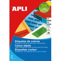 Etykiety kolorowe APLI, 210x297mm, prostokątne, żółte, 20 ark.