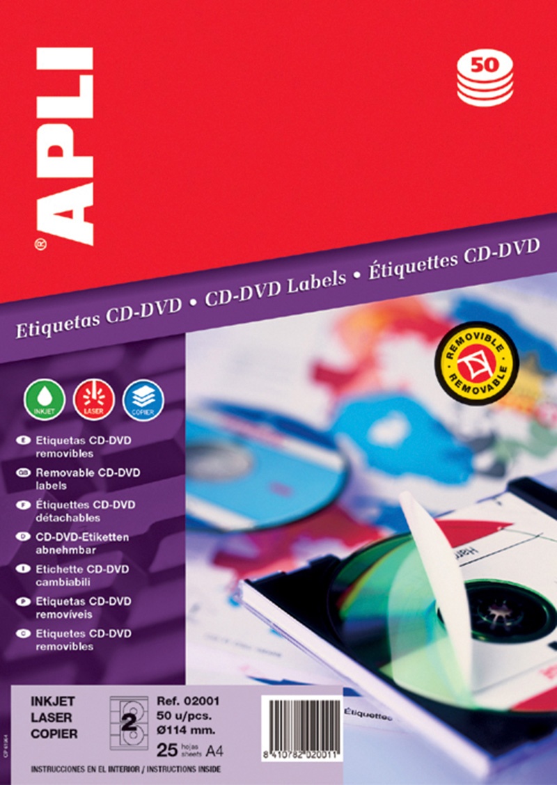 CD/DVD Labels APLI, diameter 114/41mm, round, white