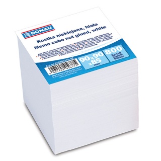 Kostka DONAU nieklejona, 90x90x90mm, ok. 800 kart., biała, Kostki, Papier i etykiety