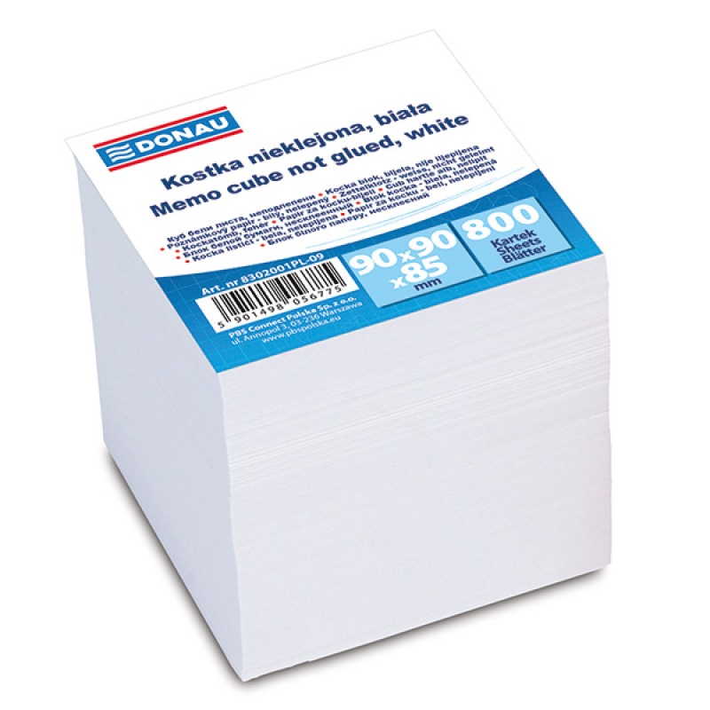 Kostka DONAU nieklejona, 90x90x90mm, ok. 800 kart., biała, Kostki, Papier i etykiety