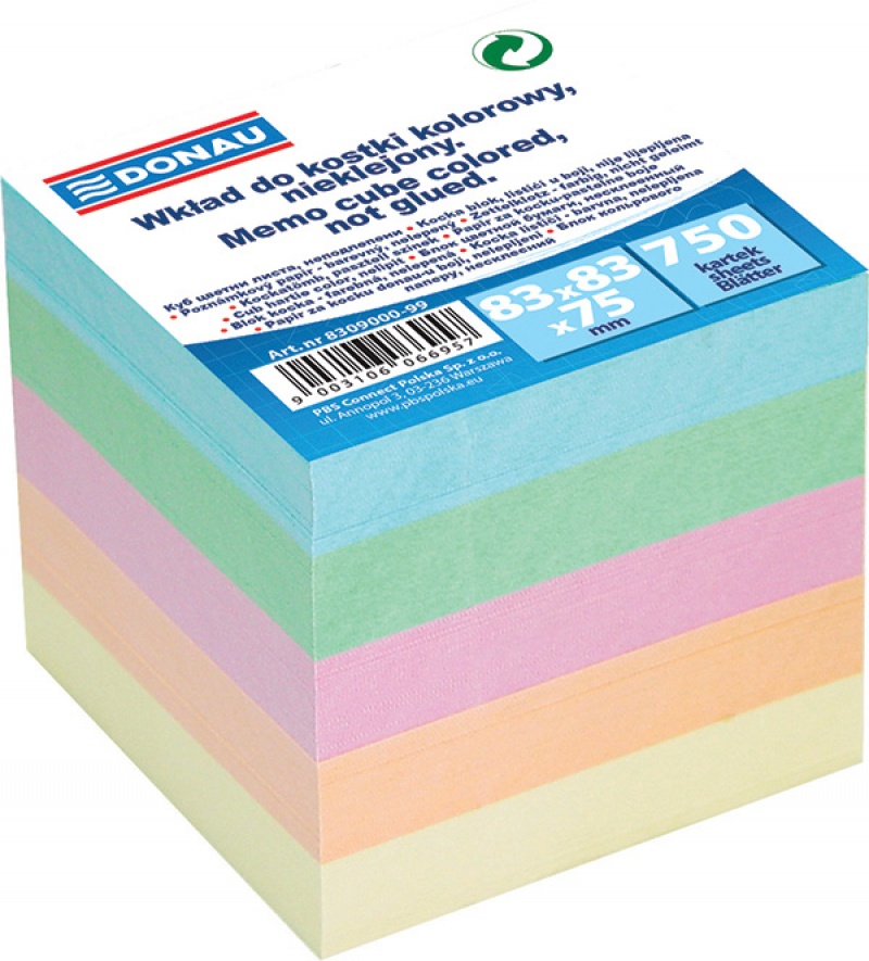 Note Cube Refill Cards DONAU, 83x83x75mm, assorted colours