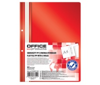 Skoroszyt OFFICE PRODUCTS, PP, A4, 2 otwory, 100/170mikr., wpinany, czerwony, Skoroszyty podstawowe, Archiwizacja dokumentów