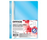 Skoroszyt OFFICE PRODUCTS, PP, A4, 2 otwory, 100/170mikr., wpinany, jasnoniebieski, Skoroszyty podstawowe, Archiwizacja dokumentów