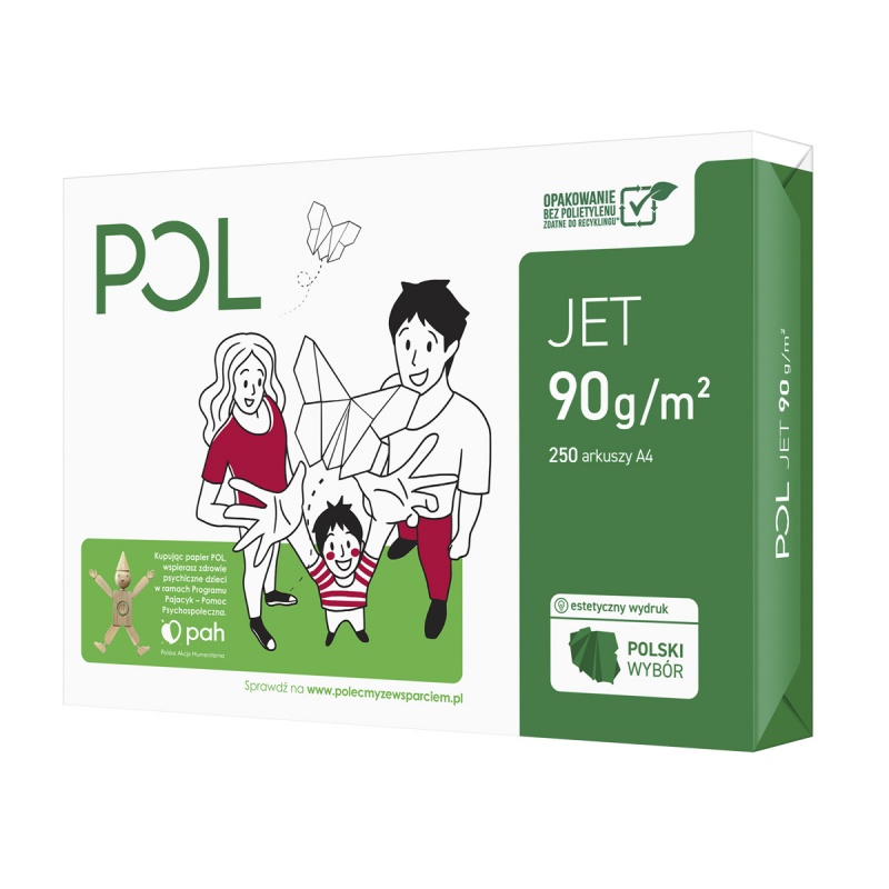 Papier ksero POL JET, A4, klasa A, 166CIE, 90gsm, 250ark., Papier do kopiarek, Papier i etykiety