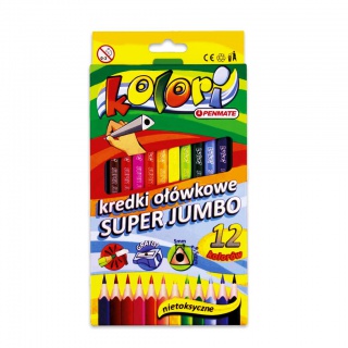 PENMATE KOLORI PREMIUM KREDKI OŁÓWKOWE TRÓJKĄTNE JUMBO 12 KOL.+TEMPER., Plastyka, Artykuły szkolne