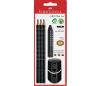 GRIP 2001 SET CZARNY 3X OŁÓWEK + GUMKA+TEMPERÓWKA BLISTER FABER-CASTELL, Ołówki, Artykuły do pisania i korygowania
