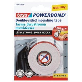 TAŚMA TESA DWUSTRONNA POWERBOND ULTRA STRONG 1,5XM X19MM TRANSPARENTNA, Kleje, Drobne akcesoria biurowe