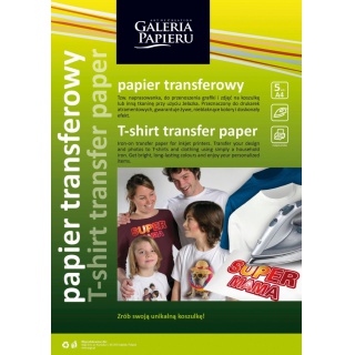 Papier transferowy do nadruku na jasnych tkaninach, Inkjet, 5 ark.A4/op., Papiery specjalne, Papier i etykiety